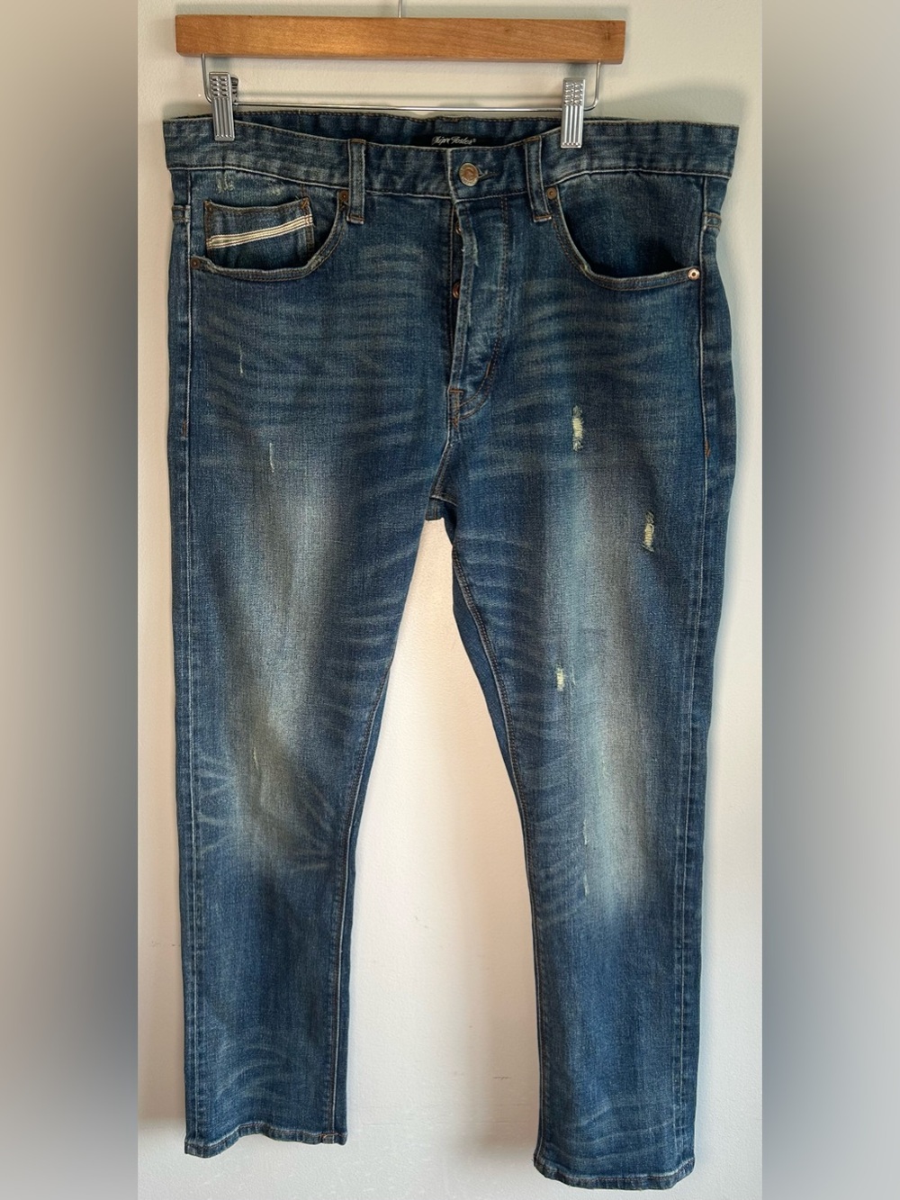 Chip & Foster Skinny Selvedge Distressed Men’s Denim Jeans Size 36x30 NWOT